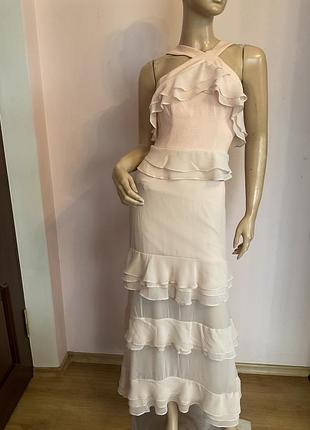 Вечернее нюдовое платье в оборки/xs/ brend aqua