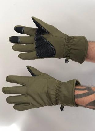 Легкі універсальні зимові рукавички soft shell олива