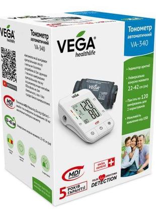 Тонометр vega va-340 new + адаптер micro usb з lux манжетою 22-42 см гарантія 5 років3 фото
