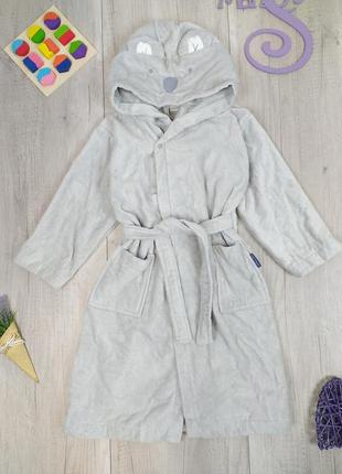 Детский халат jojo maman bebe серый махровый с капюшоном с карманами поясом размер 104/110 (4-5 лет)