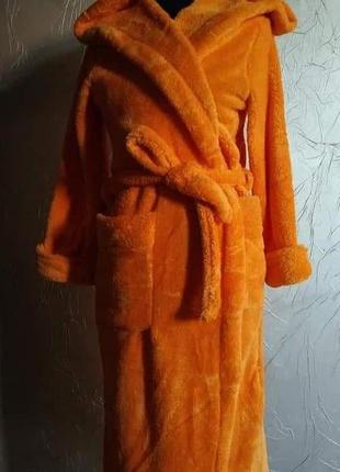 Махровий жіночий халат з поясом розмір 46 48 50 52, домашній ошатний халат яскравий стильний теракотовий4 фото
