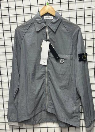 Трендовый овершот stone island серый / брендовые рубашки рубашки-тон айленд1 фото