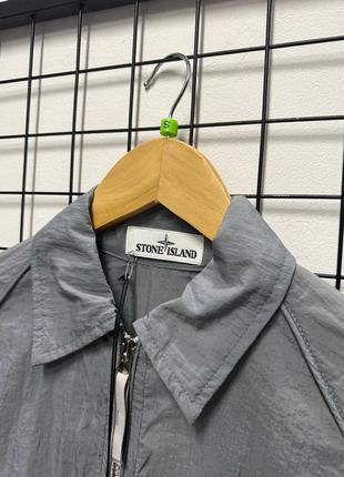 Трендовый овершот stone island серый / брендовые рубашки рубашки-тон айленд2 фото