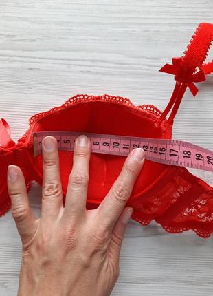 Бюстгальтер балконет анжелика 36а 80а la senza красный алый кружевной на тонком поролоне лифчик8 фото