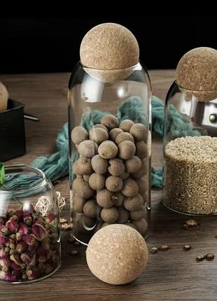 Стеклянная банка контейнер для хранения продуктов с пробковой круглой крышкой