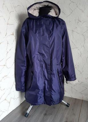 Куртка , плащ , ветровка на плюшевом флисе , цвет синий/фиолет размер 50-52