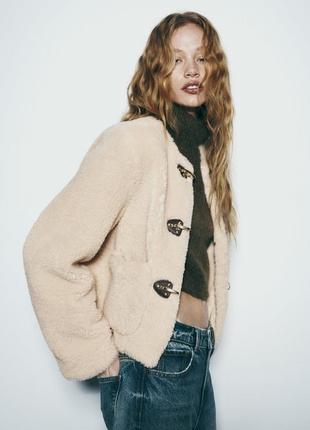 Дубленка zara бежевая женская эко мех4 фото