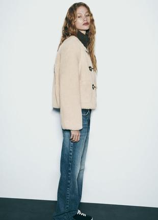 Дубленка zara бежевая женская эко мех3 фото
