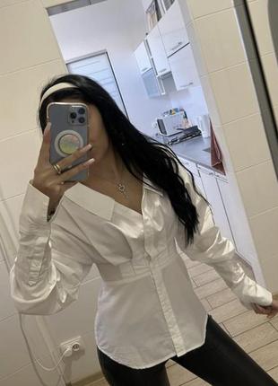 Шикарная винтажная рубашка блуза деловая открытое декольте h&amp;m объемный рукав баф10 фото