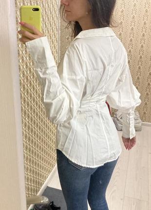 Шикарная винтажная рубашка блуза деловая открытое декольте h&amp;m объемный рукав баф
