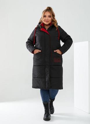 Жіноче зимове пальто куртка плащівка з капюшоном батал no 2109