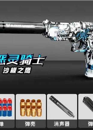 Іграшковий пластиковий автоматичний пістолет desert eagle графіті стріляє пластиковими кулями з гільзою
