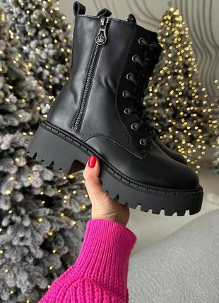 Зимові шкіряні черевики берці натуральна шкіра з хутром колір чорний зимні ботінки зима кожаные берцы зимние ботинки с мехом черные