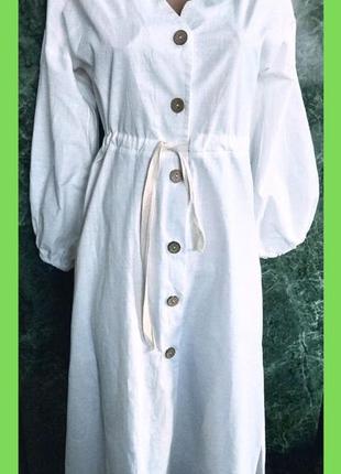 Хлопковое белое платье макси р. s,м с пышными длинными рукавами