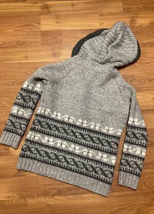 Стильна зимова кофта светр скандинавский узор kenji handknit візерунок капюшон