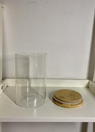 Скляна банка ємність контейнер для зберігання продуктів з бамбуковою круглою кришкою5 фото