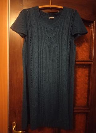 Женское тёплое вязаное платье с коротким рукавом2 фото