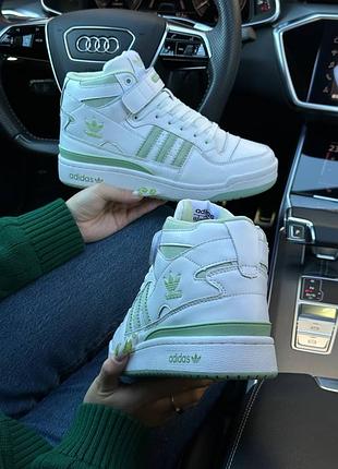 Зимові жіночі кросівки adidas originals forum 84 high white olive fur6 фото
