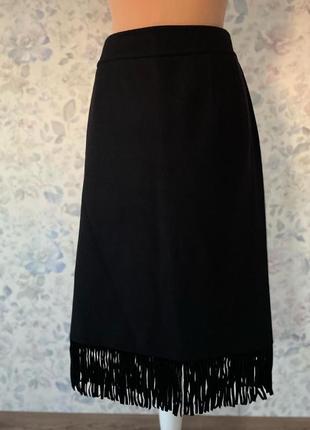 Вовняна чорна спідниця замшева бахрома max mara 44