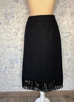 Шерстяная черная юбка замшевая бахрома max mara 448 фото