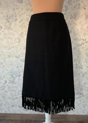 Шерстяная черная юбка замшевая бахрома max mara 4410 фото