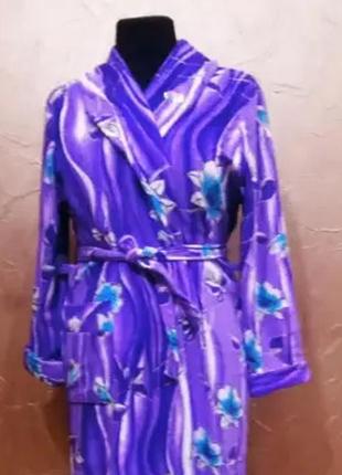 Махровый женский халат с поясом размер 48 50 52 54 56, домашний нарядный халат яркий шаль синий4 фото