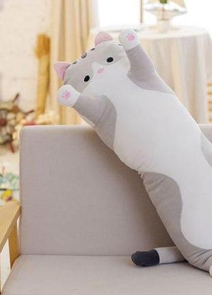 Іграшка обіймашка кіт батон, м'яка іграшка антистрес, подушка обіймашка, 70 см, сірий2 фото