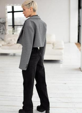 Укороченный пиджак оверсайз прямой укороченный пиджак серый4 фото