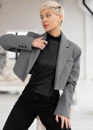 Укороченный пиджак оверсайз прямой укороченный пиджак серый6 фото