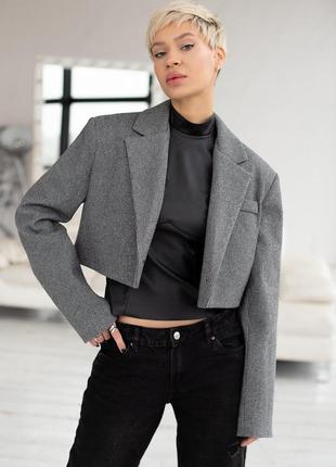 Укороченный пиджак оверсайз прямой укороченный пиджак серый8 фото