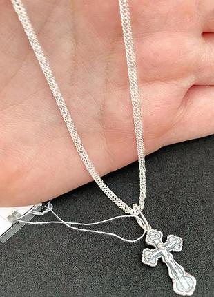Серебряный набор: серебряная цепочка 50см, 55см, 60см и крестик, серебро 925 пробы