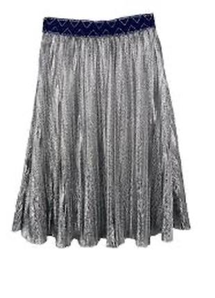 Серебряная юбка плиссе металлик юбка новогодняя гофрированная юбка guess стили1 фото