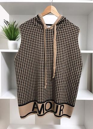 Жилет с капюшоном в принт гусиная лапка р. l/xl