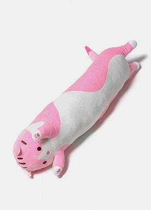 Іграшка обіймашка кіт батон, м'яка іграшка антистрес, подушка обіймашка, 70 см, рожевий4 фото