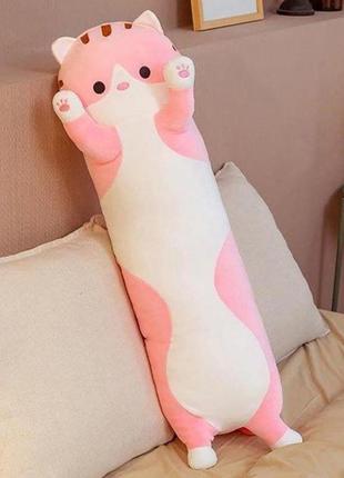 Іграшка обіймашка кіт батон, м'яка іграшка антистрес, подушка обіймашка, 70 см, рожевий1 фото