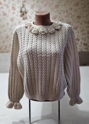 Подростковый бежевый свитер для девочки с текстурной пряжи zara
