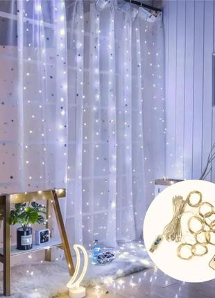 Гірлянда 3*2 метри штора біла light від usb + пульт sf-18