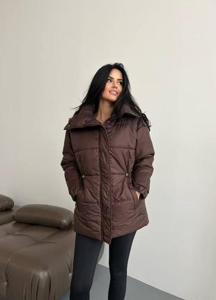 Зимняя теплая куртка пальто стильная женская8 фото