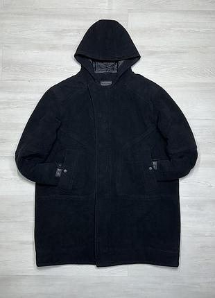 Теплое черное качественное мужское шерстяное пальто куртка с капюшоном next