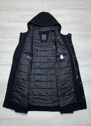 Теплое черное качественное мужское шерстяное пальто куртка с капюшоном next5 фото