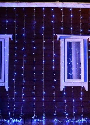 Гірлянда водоспад 2х1,5 метра синя 8 режимів гірлянда штора на вікна новорічна гірлянда на ялинку дощ8 фото