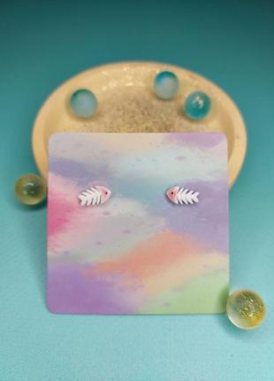 Сережки-цвяшки "риб'ячий скелетик рожевий"