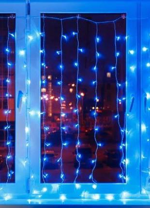 Гирлянда водопад 3х2 метра синяя 8 режимов гирлянда штора на окна новогодняя гирлянда на елку дождь6 фото