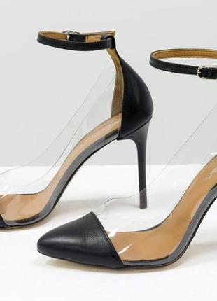 Кожаные черные эксклюзивные туфли на шпильке  с вставками из силикона5 фото