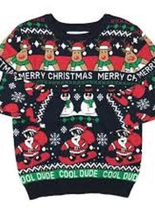 Джемпер новорічний для хлопчика 4-5р светр з новорічним принтом светр з оленями та дідом морозом
