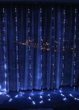 Гірлянда водоспад 3х2 метра біла 8 режимів гірлянда штора на вікна новорічна гірлянда на ялинку дощ6 фото