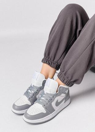 ❄️зимние женские кроссовки nike air jordan 1 high silver gray white fur