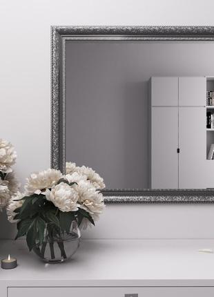 Зеркало серебряное в прихожую 70х70 навесное стильное, квадратное зеркало в прихожую с патиной для офиса