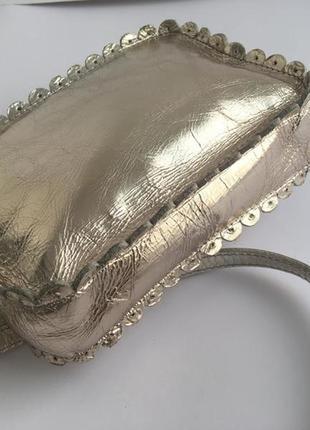 Компактная сумка кожаная сумочка кросс боди, натуральная кожа, серебряная5 фото