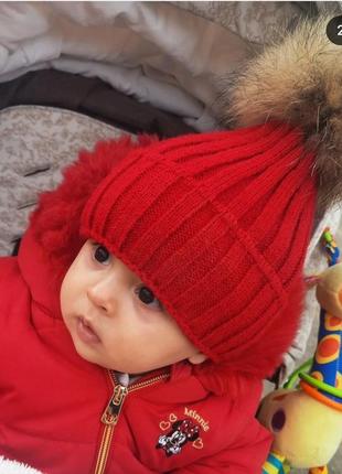 Зимний комплект шапка с натуральным помпоном и хомут2 фото